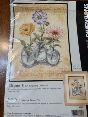 dimensions Elegant Trio Cross Stitch Kit - 3229 Floral Vases. 10x14